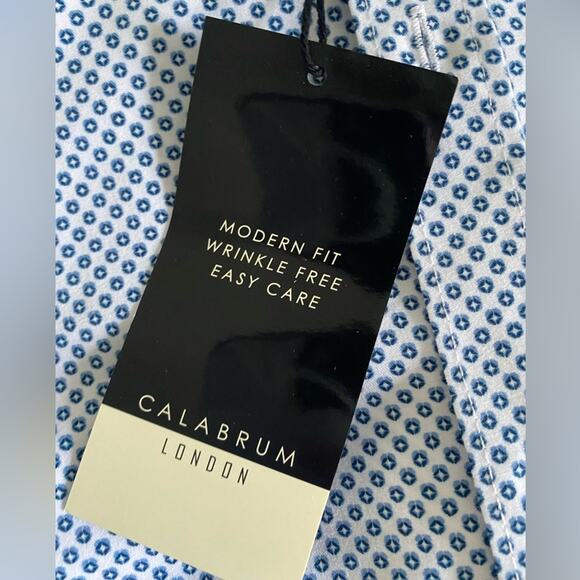 NWT Calabrum London Blue White Button Up Long Sleeve Shirt Sz S‎ - Picture 10 of 10